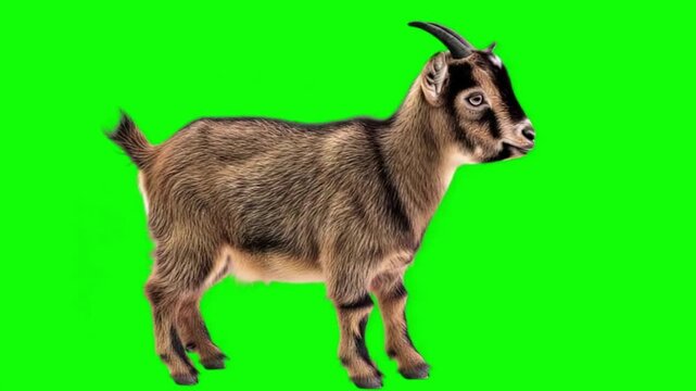 Brown Baby Goat Walking and Looking Around on Green Screen Background, Isolated Young Farm Animal 4K