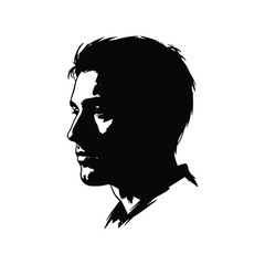 Man's profile portrait with pensive expression in minimalist black and white stencil art style © Iqbal