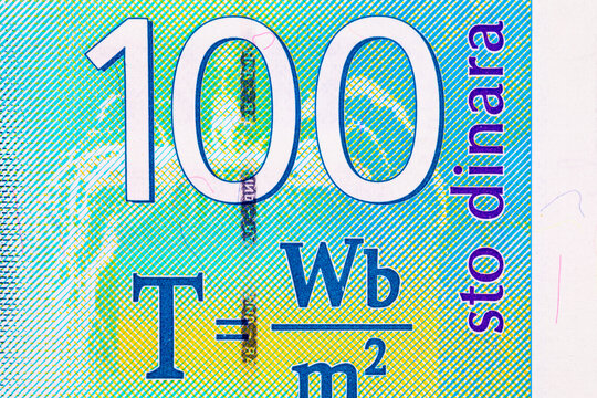 100 Dinars Banknote with fragment for design. Serbian National Currency. Money of Europe.