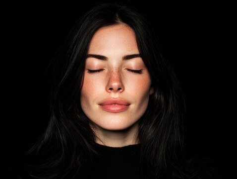 calm confident expression isolated on a black background