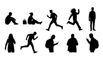 Fototapeta premium Minimal Human Silhouettes Activity Poses Flat Vector Illustration Set