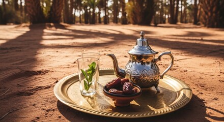 Moroccan Mint Tea & Dates, Traditional Oriental Hospitality in Desert Oasis