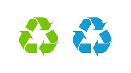 Obraz premium Recycling symbols displayed in green and blue colors for environmental awareness.