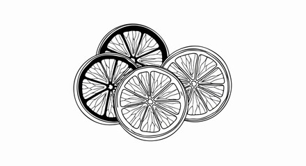 Fototapeta premium Black and white illustration of four citrus fruit slices overlapping each other