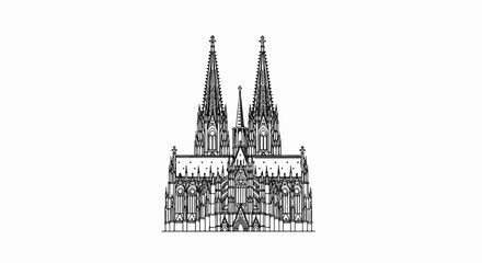 Naklejka premium Detailed line drawing of a grand gothic cathedral with two tall spires