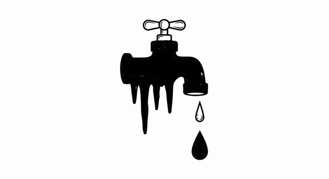 Black faucet with drips, symbolizing pollution or scarce resources