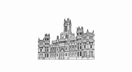 Obraz premium Ornate architectural sketch of a grand building with towers and detailed facade