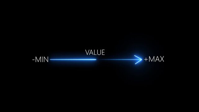Business Value Added Concept with Blue Neon Arrow Showing Scale from Minimum to Maximum on Black Background.