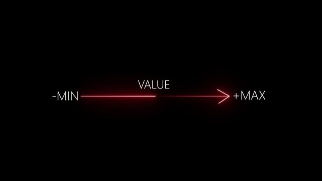 Business Value Added Concept with Blue Neon Arrow Showing Scale from Minimum to Maximum on Black Background.