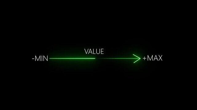 Business Value Added Concept with Blue Neon Arrow Showing Scale from Minimum to Maximum on Black Background.