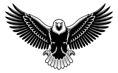 Fototapeta premium Majestic black and white eagle illustration in mid-flight with wings spread wide Vector