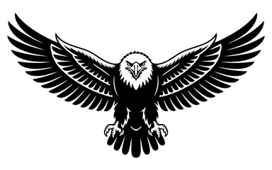 Obraz premium Majestic black and white eagle illustration in mid-flight with wings spread wide Vector