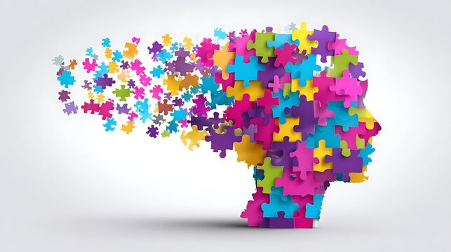 Autism awareness puzzle pieces forming human brain high resolution photo