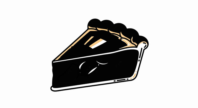 A slice of dark pie with a flaky crust on a white background