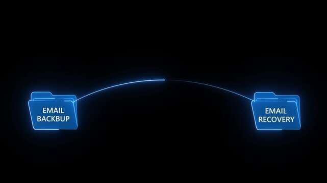 Digital Email Backup and Recovery Concept with Animated Data Transfer  Neon Cyber Security Animation of Files Moving Between Folders.