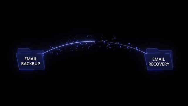 Digital Email Backup and Recovery Concept with Animated Data Transfer  Neon Cyber Security Animation of Files Moving Between Folders.