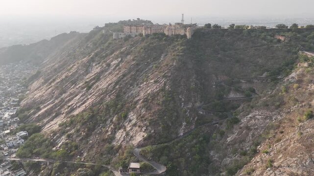 Nahargarh Fort, Jaipur India, Rajasthan India, Drone Aerial, Rocky Hills, Aravalli Hills, Fort On Horizon, Indian Fortress, Jaipur Landscape, Aerial India, Historic Fort, Mountain Ridge, India Travel 