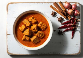 Fototapeta premium Indian curry with spices on a wooden board