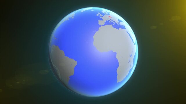 The animation shows a graphic representation of the earth and highlights the location and map of Czech Republic colored red.