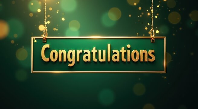 Sign with congratulations hanging from chains on a green background congrarulation holiday background