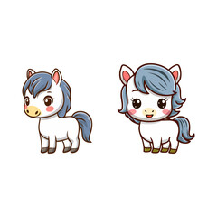 Naklejka premium Charming Chibi Horses A Cute Duo of Adorable Cartoon Ponies