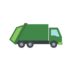 Fototapeta premium green garbage truck simple flat vector illustration for waste management and recycling
