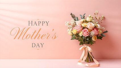 Happy mother's day floral bouquet on pink background