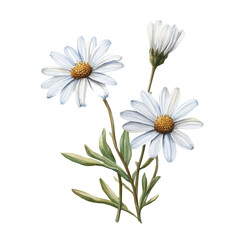 Fototapeta premium watercolor painting of Australian Daisy Branch, isolated on a white background.
