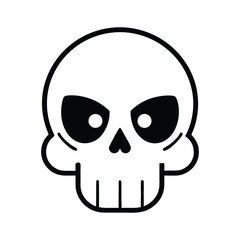A scary black vector illustration of a human skull and crossbones icon. 