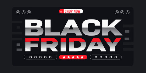 Professional Black Friday discount banner featuring strong typography and dark theme. Perfect for retail promotion, website header and marketing campaign. © yossi