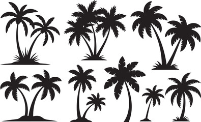 Fototapeta premium Tropical palm trees set silhouettes