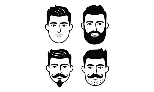 Male facial hair styles set: beard, mustache, clean shaven, stubble icons