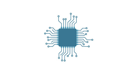 Obraz premium blue microchip with circuit lines technology flat style electronic component illustration