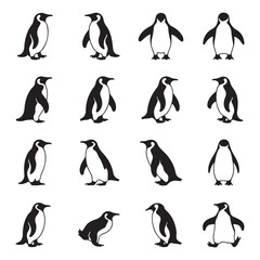 Obraz premium Walking Penguin Silhouette Vector Set – Antarctic Bird Movement Collection