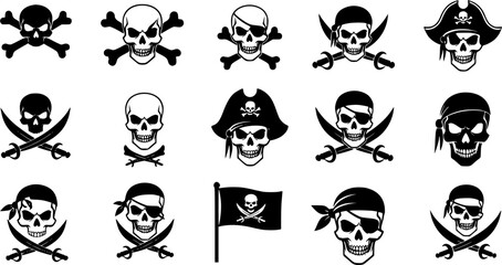 Fototapeta premium Pirate flag a skull with crossbones silhouette, skull and crossbones flag icon, vector illustration 