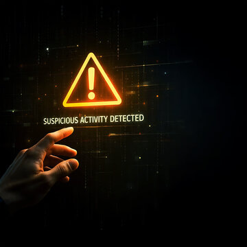 Suspicious Activity Detected &mdash; Hand Triggering Holographic Warning with Text Overlay for Real-Time Cyber Threat Monitoring and Response
