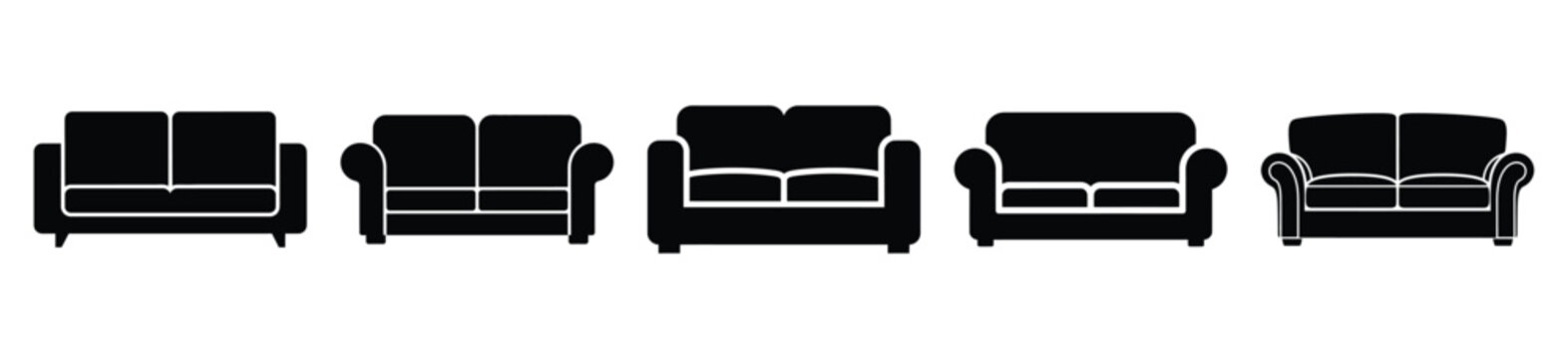 Collection of  sofa couch silhouette icon vector set for logo