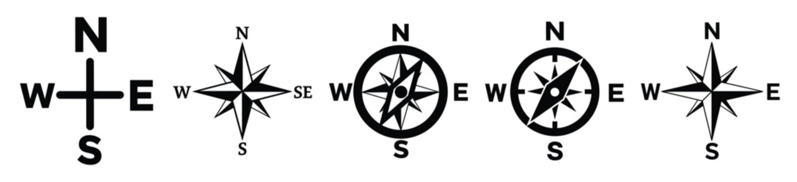 Collection of  compass direction silhouette icon vector set for logo