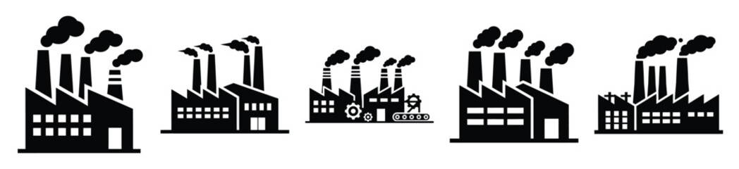 Naklejka premium Collection of factory industry silhouette icon vector set for logo