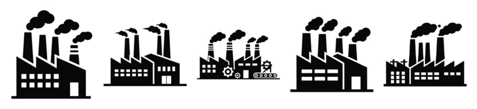 Collection of  factory industry silhouette icon vector set for logo