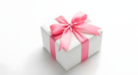 Fototapeta premium A white gift box with a pink ribbon tied in a bow