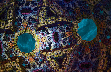 Abstract Fractal Cave With Turquoise Voids &mdash; Colorful 3D Rendering of Geometric Patterns and Texture