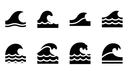 Obraz premium set of hand drawn ocean wave icons in black silhouette style for design and branding