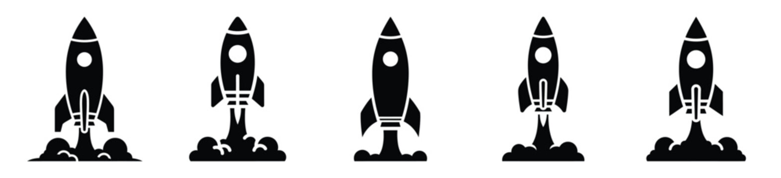Collection of  rocket launch silhouette icon vector set for logo