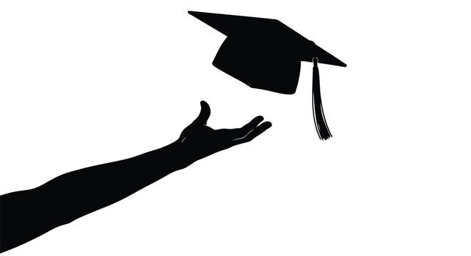Silhouette vector graphic illustration of an arm reaching up to catch a graduation mortarboard cap
