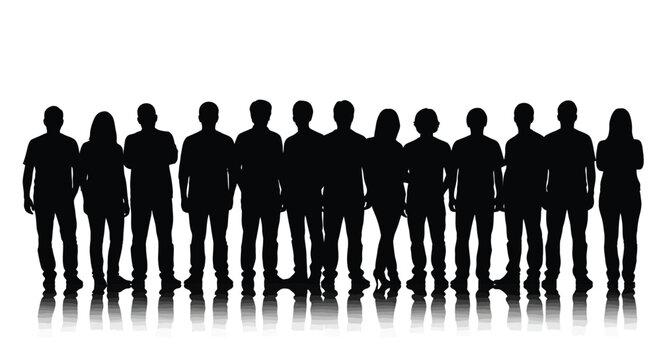 Diverse group of business people silhouettes standing together in a row as a vector illustration graphic design