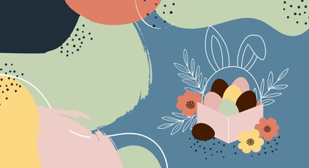 Abstract easter background with colorful eggs and floral elements