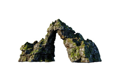 Mossy Rock Arch 3D Rendering Isolated Stone Formation With Natural Archway On White Background