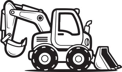 Fototapeta premium Black and White Construction Excavator – Bold Outline Minimal Vector EPS for Commercial Use