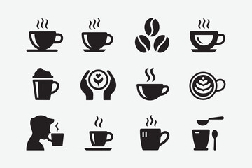 Minimalist Black Coffee Icons Set for Cafe and Beverage Concepts